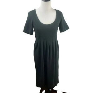 James Perse LA Knit Dress Medium Empire Waist Scoop Neck Short Sleeve Knee Black